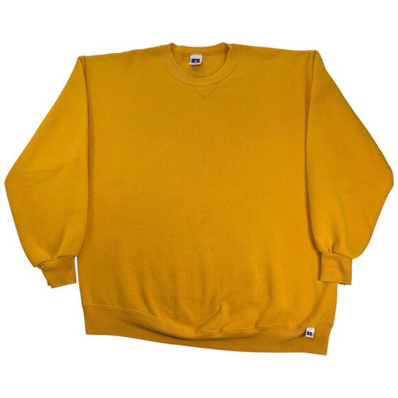 Vintage 90s Russell Athletic Blank Crewneck Yellow Men's XL Pullover Sweatshirt - Picture 1 of 7